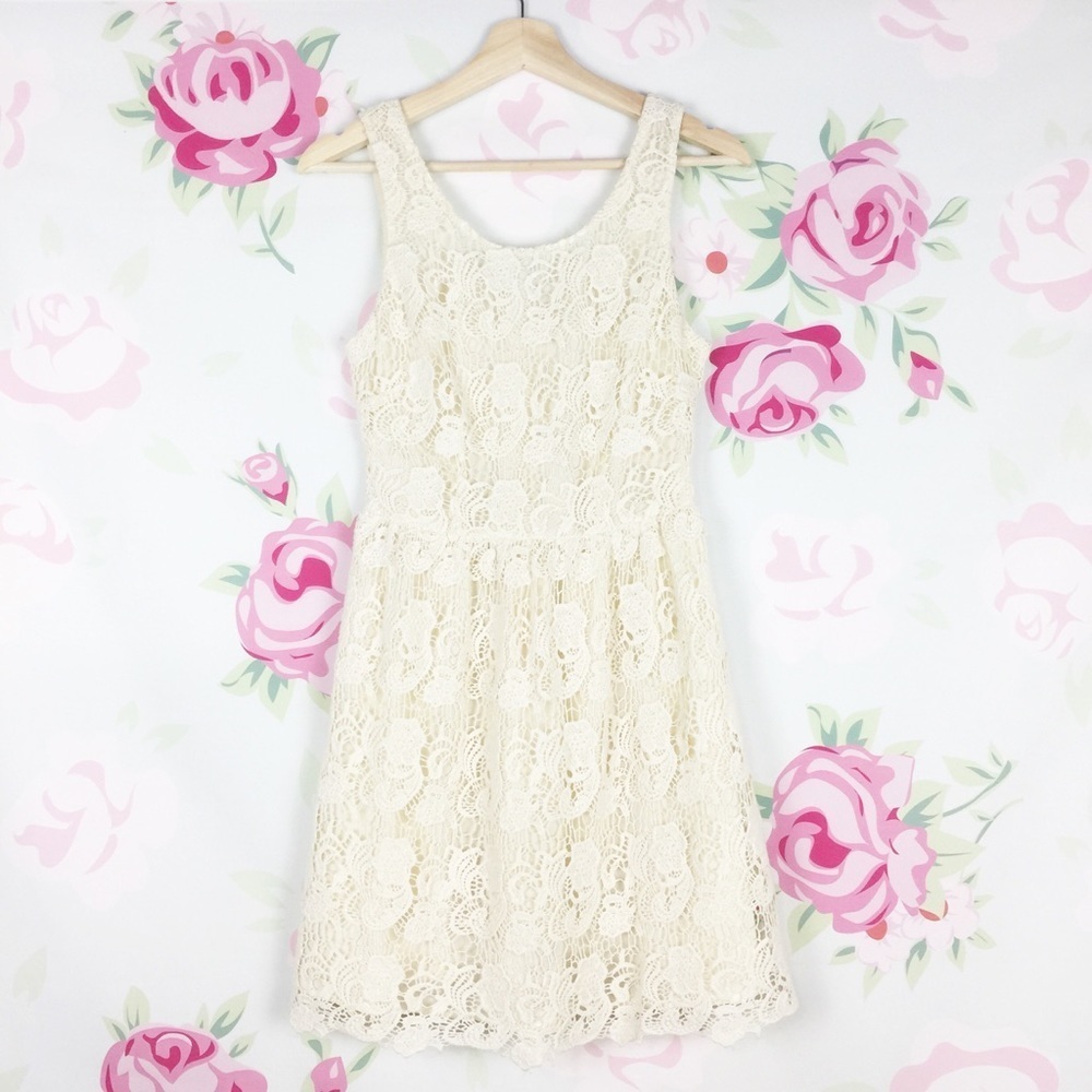 Urban Outfitters Thistlepearl Ivory Crochet Fit and Flare Mini Dress 4